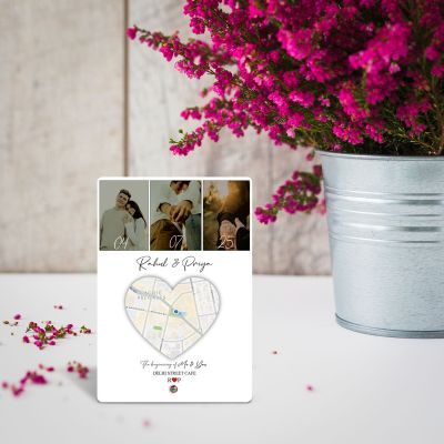 Personalized Photo Collage Frame, Heart Map Design, Custom Names and Date, Couple Photo Frame Gift For Birthday Valentines Day Anniversary Gift For Husband Wife Girlfriend Boyfriend